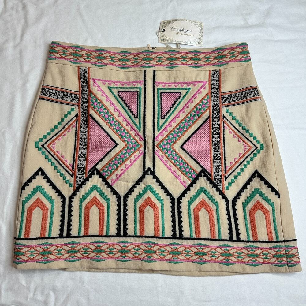 Champagne & Strawberry Skirt‎ Womens Large Pencil Mini Western Aztec Pattern NEW